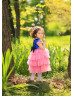 Cap Sleeves Blue Sequin Pink Tulle Tiered Flower Girl Dress